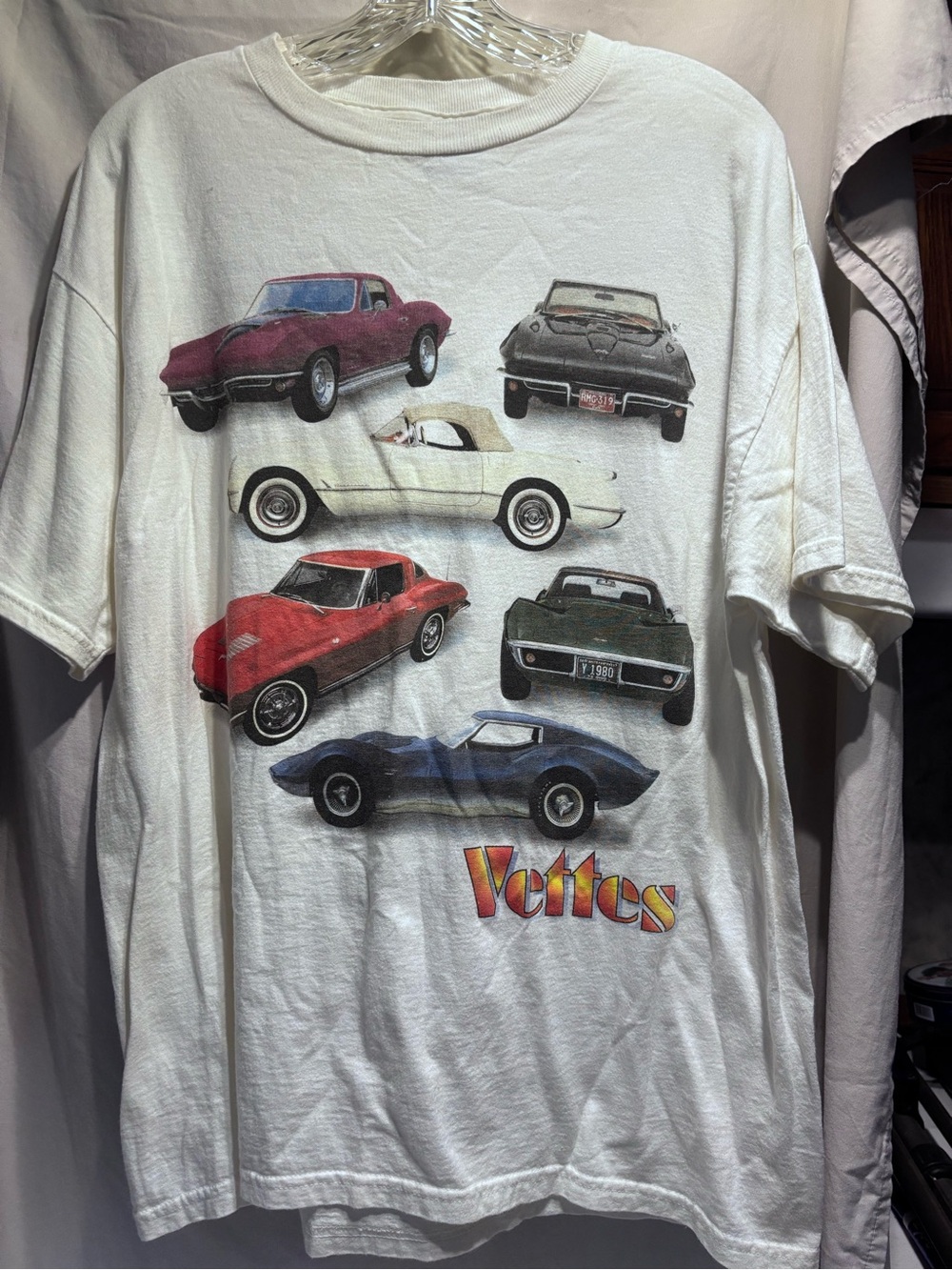 Men’s women’s Tultex White Vettes Tee shirt Multi-Color Corvette Chevrolet Chevy
